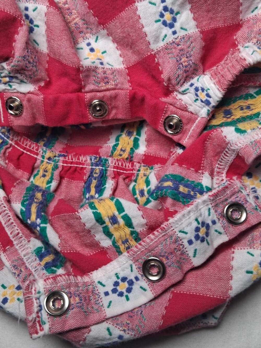 Vintage Carters Baby Girl Romper 3-6M Red Check Plaid Floral Country Cottage - Picture 10 of 12